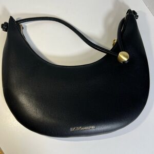 BCBGeneration Black Crescent Moon Faux Leather Hobo Shoulder Bag Gold Hardware